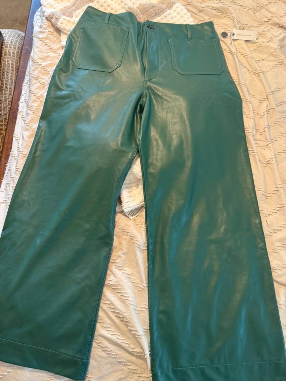 Anthropologie “Maeve” Dark Green Wide-Leg Faux Leather Pants NWT